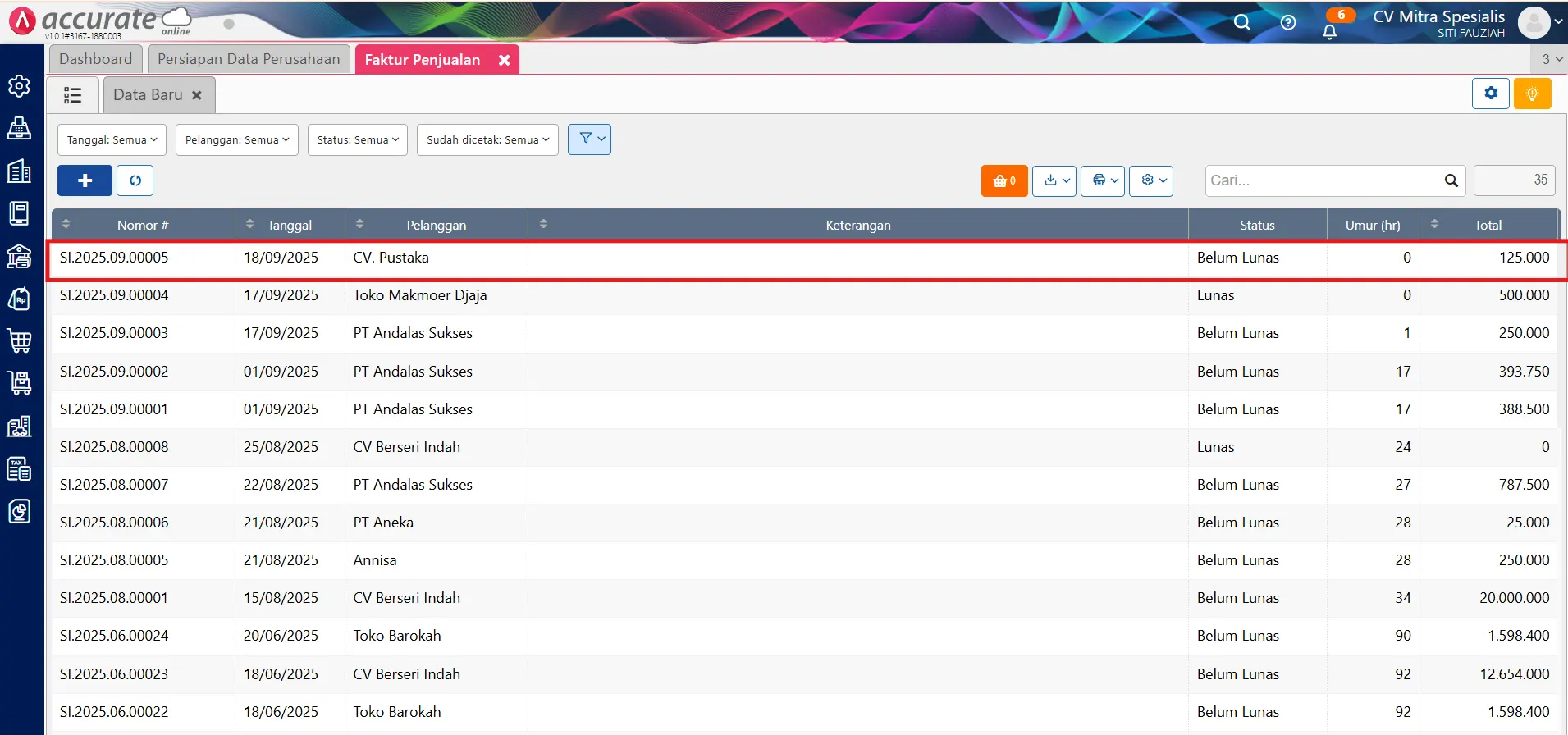 membuat penerimaan penjualan dari faktur